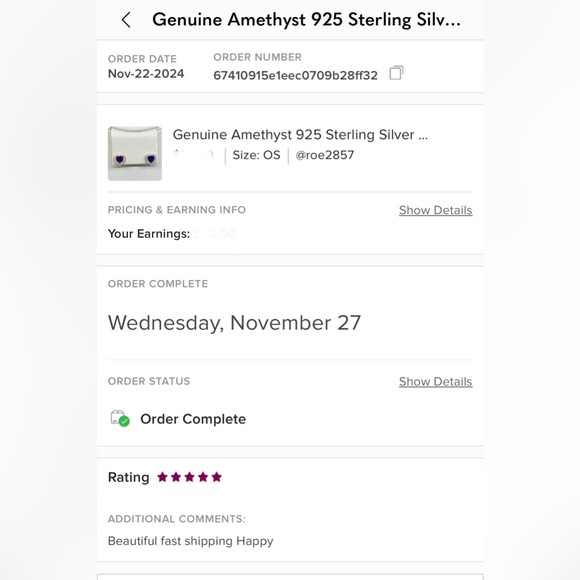 Genuine Amethyst 925 Sterling Silver Heart Earrings - Picture 9 of 9